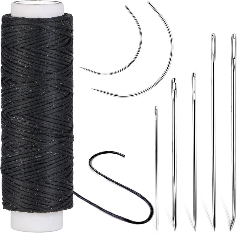 Ftyiwu Waxed Thread, Upholstery Needle and Thread 32 Yards with 7PCS Hand Sewing Needles for Home Upholstery Carpet Canvas Repair Leather Sewing (Black) - Image 1
